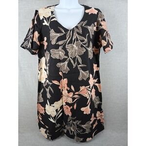 Nicole Miller L Linen Blend Sheath Dress Black PInk Floral Whimsigoth Boho Fairy